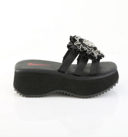 Product image of Demoniacult FLIP-16 Blk Vegan Leather-Satin 2 1/2 Inch PF Triple Band Slide Sandal