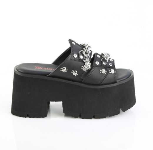 Product image of Demoniacult ASHES-08 Blk Vegan Leather 3 1/2 Inch Chunky Heel 2 1/4 Inch Cut Out PF Slide Sandal