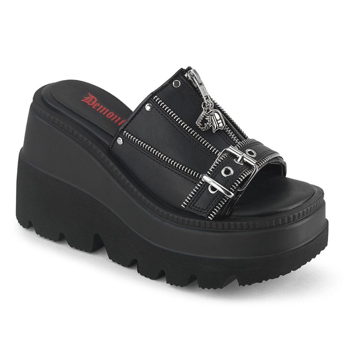 Product image of Demoniacult SHAKER-07 Blk Vegan Leather 4 1/2 Inch Wedge PF Slide Sandal
