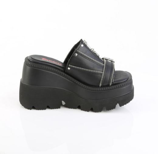Product image of Demoniacult SHAKER-07 Blk Vegan Leather 4 1/2 Inch Wedge PF Slide Sandal