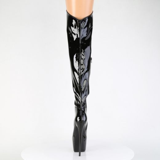 Product image of Pleaser JUBILANT-3006 Blk Str. Pat 7 Inch Heel 3 Inch Concealed PF Stretch Thigh Boot Side Zip
