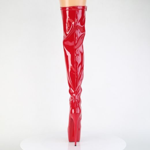 Product image of Pleaser JUBILANT-3000 Red Str. Pat 7 Inch Heel 3 Inch Concealed PF Stretch Thigh Boot Side Zip