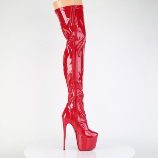 Product image of Pleaser JUBILANT-3000 Red Str. Pat 7 Inch Heel 3 Inch Concealed PF Stretch Thigh Boot Side Zip