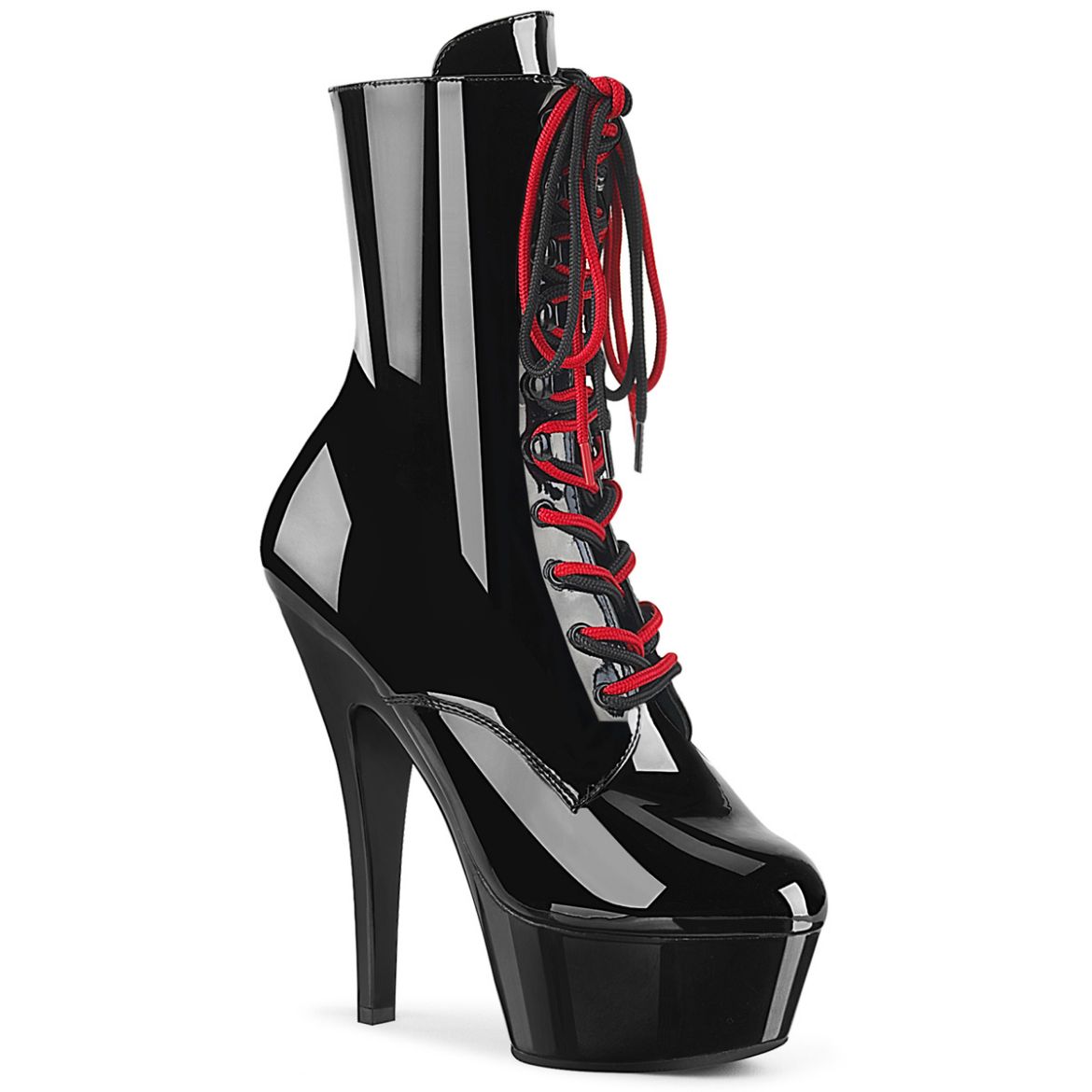 Product image of Pleaser KISS-1020-1 Blk/Blk **6 Inch Stiletto Heel Lace-Up PF Ankle Bt Side Zip