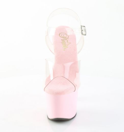 Product image of Pleaser SKY-308 Clr/B. Pink 7 Inch Heel 2 3/4 Inch PF Ankle Strap Sandal