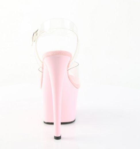 Product image of Pleaser SKY-308 Clr/B. Pink 7 Inch Heel 2 3/4 Inch PF Ankle Strap Sandal