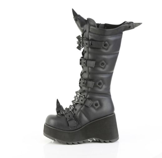 Product image of Demoniacult SCENE-157 Blk Vegan Leather 3 1/2 Inch PF Lace-Up Knee High Boot Side Zip