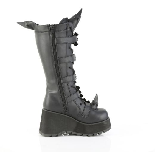 Product image of Demoniacult SCENE-157 Blk Vegan Leather 3 1/2 Inch PF Lace-Up Knee High Boot Side Zip