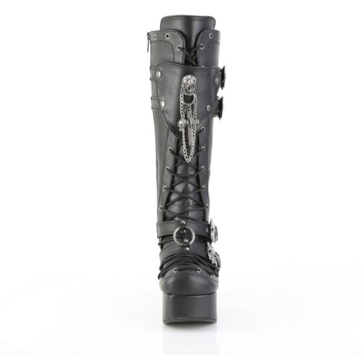 Product image of Demoniacult CHARADE-230 Blk Vegan Leather 4 1/2 Inch Heel 2 Inch PF Lace-Up Front Knee High Boot Inside Zip