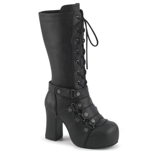 Product image of Demoniacult GOTHIKA-152 Blk Vegan Leather 3 3/4 Inch Heel 1 1/4 Inch PF Mid-Calf Boot Side Zip