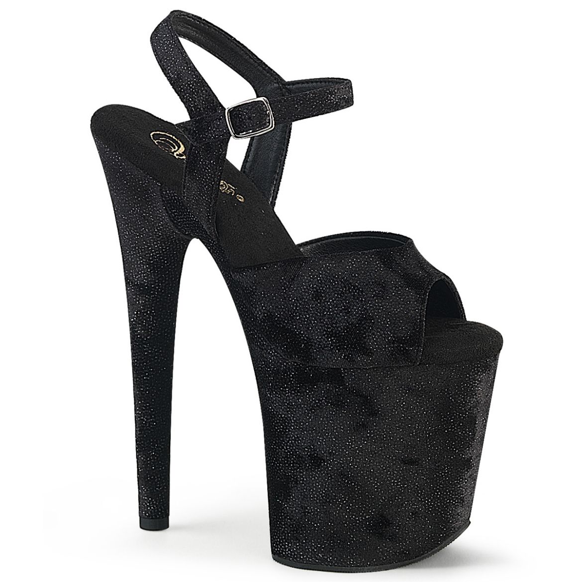Product image of Pleaser FLAMINGO-809WR Blk Shimmering Fabric/Blk 8 Inch Heel 4 Inch PF Ankle Strap Sandal