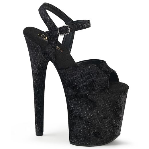 Product image of Pleaser FLAMINGO-809WR Blk Shimmering Fabric/Blk 8 Inch Heel 4 Inch PF Ankle Strap Sandal