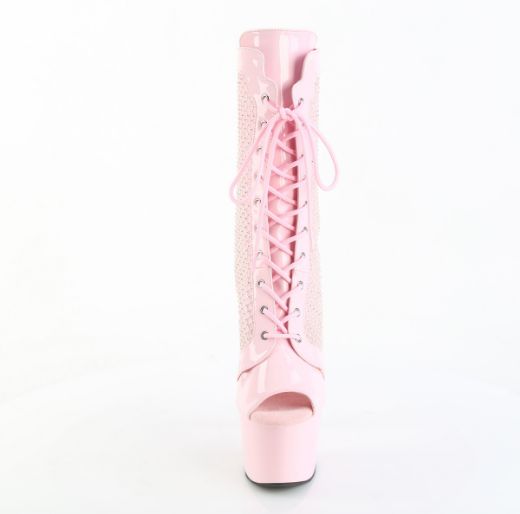 Product image of Pleaser ADORE-1048RSNT B. Pink Pat-Mesh-RS/B. Pink 7 Inch Heel 2 3/4 Inch PF Peep Toe Ankle Boot Side Zip