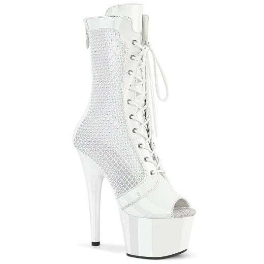 Product image of Pleaser ADORE-1048RSNT Wht Pat-Mesh-RS/Wht 7 Inch Heel 2 3/4 Inch PF Peep Toe Ankle Boot Side Zip