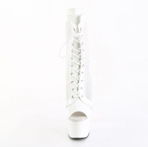Product image of Pleaser ADORE-1048RSNT Wht Pat-Mesh-RS/Wht 7 Inch Heel 2 3/4 Inch PF Peep Toe Ankle Boot Side Zip