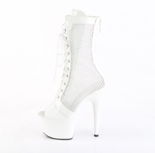 Product image of Pleaser ADORE-1048RSNT Wht Pat-Mesh-RS/Wht 7 Inch Heel 2 3/4 Inch PF Peep Toe Ankle Boot Side Zip