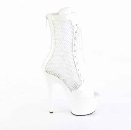 Product image of Pleaser ADORE-1048RSNT Wht Pat-Mesh-RS/Wht 7 Inch Heel 2 3/4 Inch PF Peep Toe Ankle Boot Side Zip