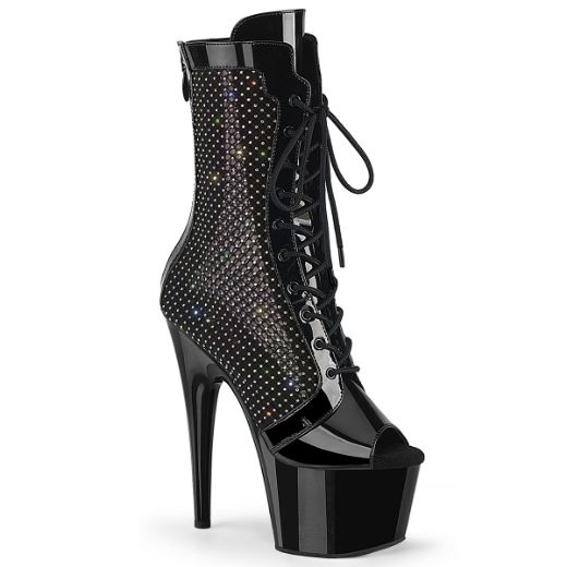 Product image of Pleaser ADORE-1048RSNT Blk Pat-Mesh-RS/Blk 7 Inch Heel 2 3/4 Inch PF Peep Toe Ankle Boot Side Zip