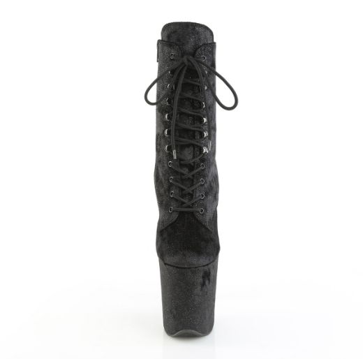 Product image of Pleaser FLAMINGO-1020WR Blk Shimmering Fabric/Blk 8 Inch Heel 4 Inch PF Lace-Up Front Ankle Boot Side Zip