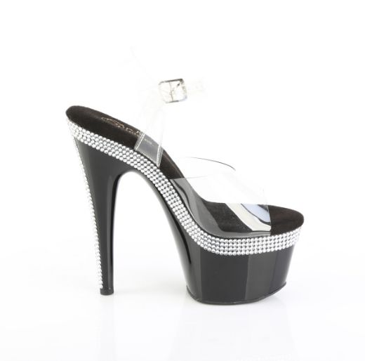 Product image of Pleaser ADORE-708MLS Clr/Blk 7 Inch Heel 2 3/4 Inch PF Ankle Strap Sandal w/ RS Lines