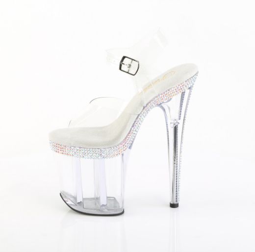 Product image of Pleaser FLAMINGO-808MLS Clr/Clr 8 Inch Heel 4 Inch PF Ankle Strap Sandal w/ RS Lines