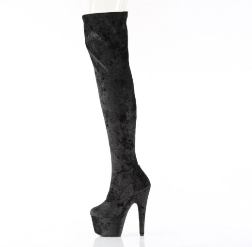 Product image of Pleaser ADORE-3000WR Blk Shimmering Fabric/Blk 7 Inch Heel 2 3/4 Inch PF Stretch Thigh Boot Side Zip