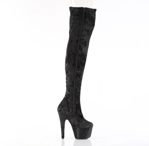 Product image of Pleaser ADORE-3000WR Blk Shimmering Fabric/Blk 7 Inch Heel 2 3/4 Inch PF Stretch Thigh Boot Side Zip