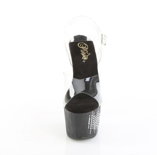 Product image of Pleaser ADORE-708WFRS Clr/Blk-Slv RS 7 Inch Heel 2 3/4 Inch PF Ankle Strap Sandal w/ Sprinkle RS