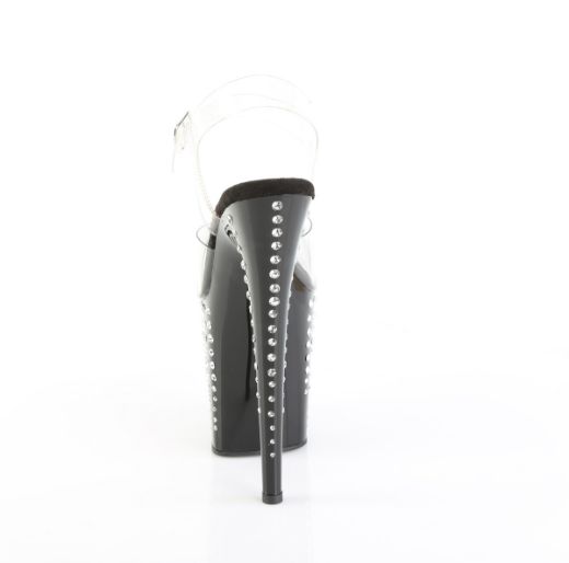 Product image of Pleaser FLAMINGO-808TDRS Clr/Blk-Slv RS 8 Inch Heel 4 Inch PF Ankle Strap Sandal w/ RS