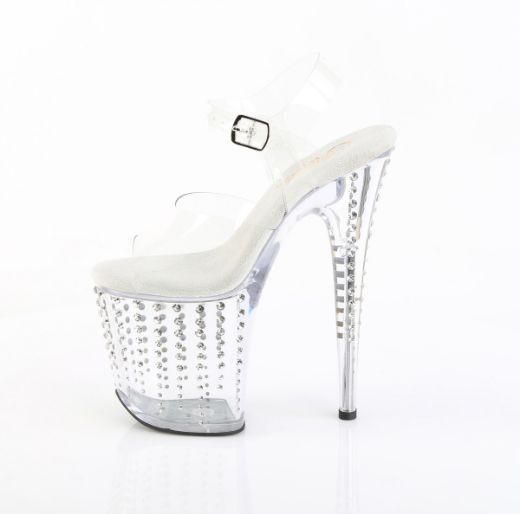 Product image of Pleaser FLAMINGO-808TDRS Clr/Clr-Slv RS 8 Inch Heel 4 Inch PF Ankle Strap Sandal w/ RS