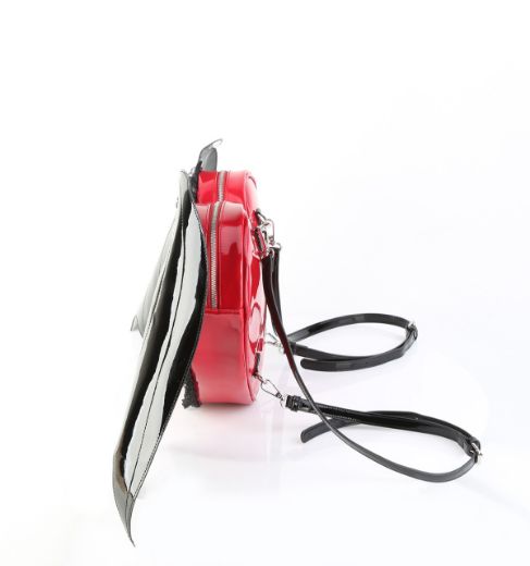 Product image of Demoniacult HB-214 Blk-Red Patent Patent Heart w/ Batwing Backpack 34x23x8 cm