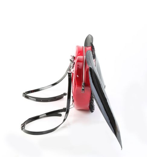 Product image of Demoniacult HB-214 Blk-Red Patent Patent Heart w/ Batwing Backpack 34x23x8 cm