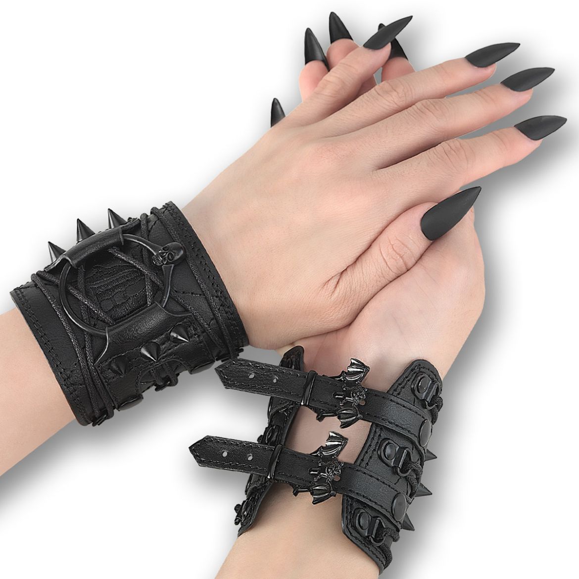 Product image of Demoniacult DA-406 Blk Faux Leather Faux Leather Wrist Cuff (Pair)
