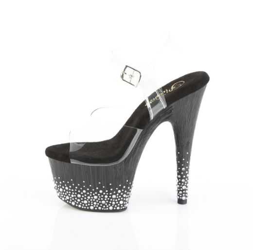 Product image of Pleaser ADORE-708SPKL-01 Clr/Blk-Slv RS 7 Inch Heel 2 3/4 Inch PF Ankle Strap Sandal w/ Sprinkle RS